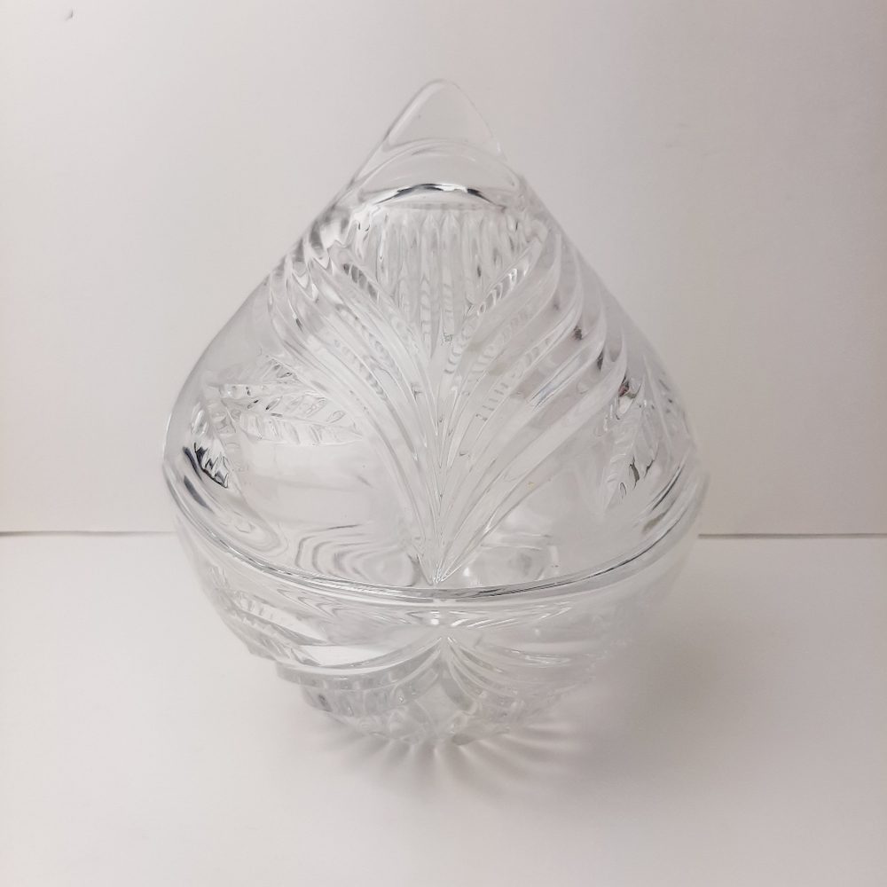 🍒 Vintage Floral Pattern Crystal Clear Candy Dish Bowl Box w/ Lid